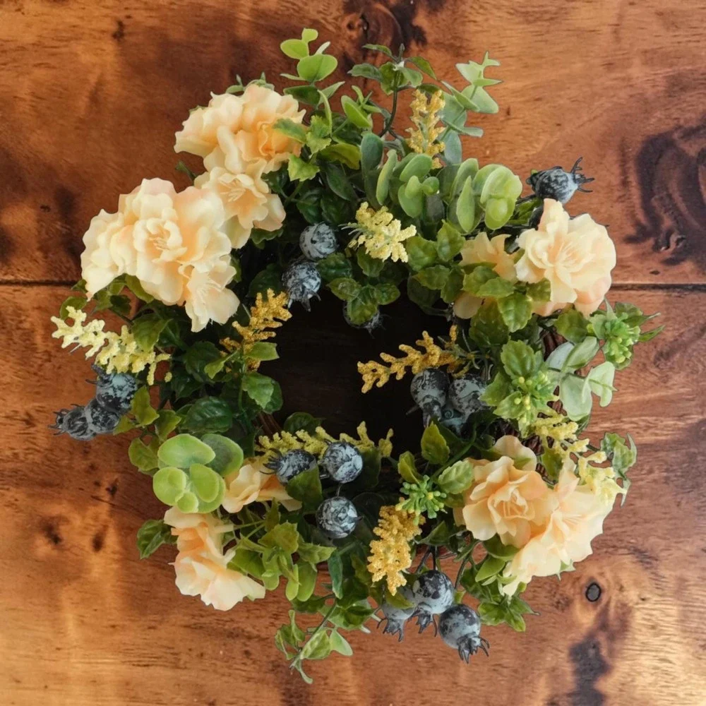 Peach Blossom Blueberry Candle Wreath, Cabinet Door,‎ Pantry Door, Kitchen Decor